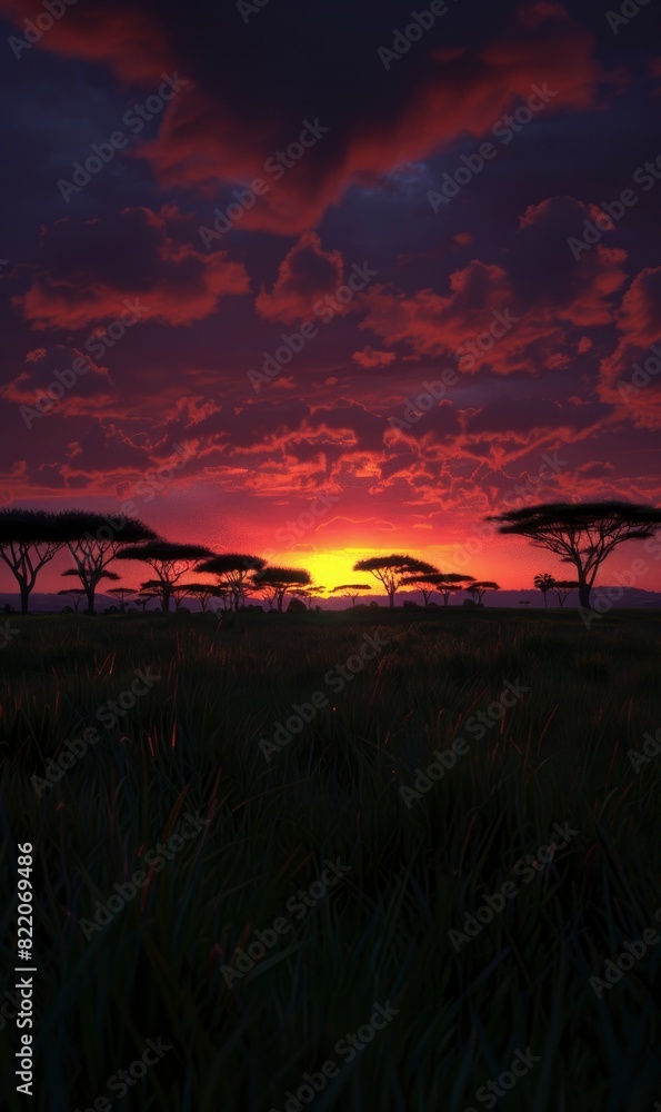 Abstract Savanna At Dusk With Glowing Horizon,Photorealistic HD