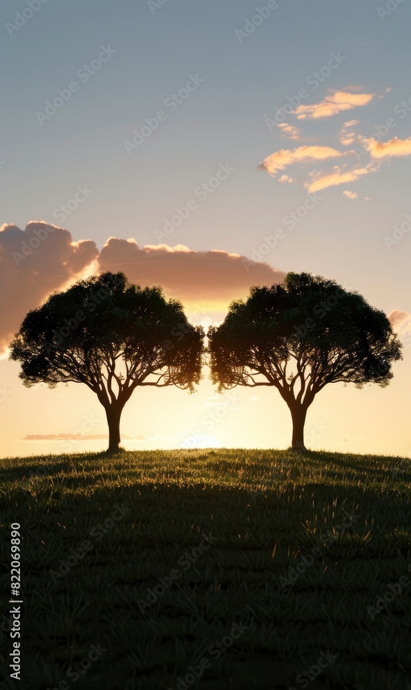 Abstract Savanna With Silhouetted Trees,Photorealistic HD