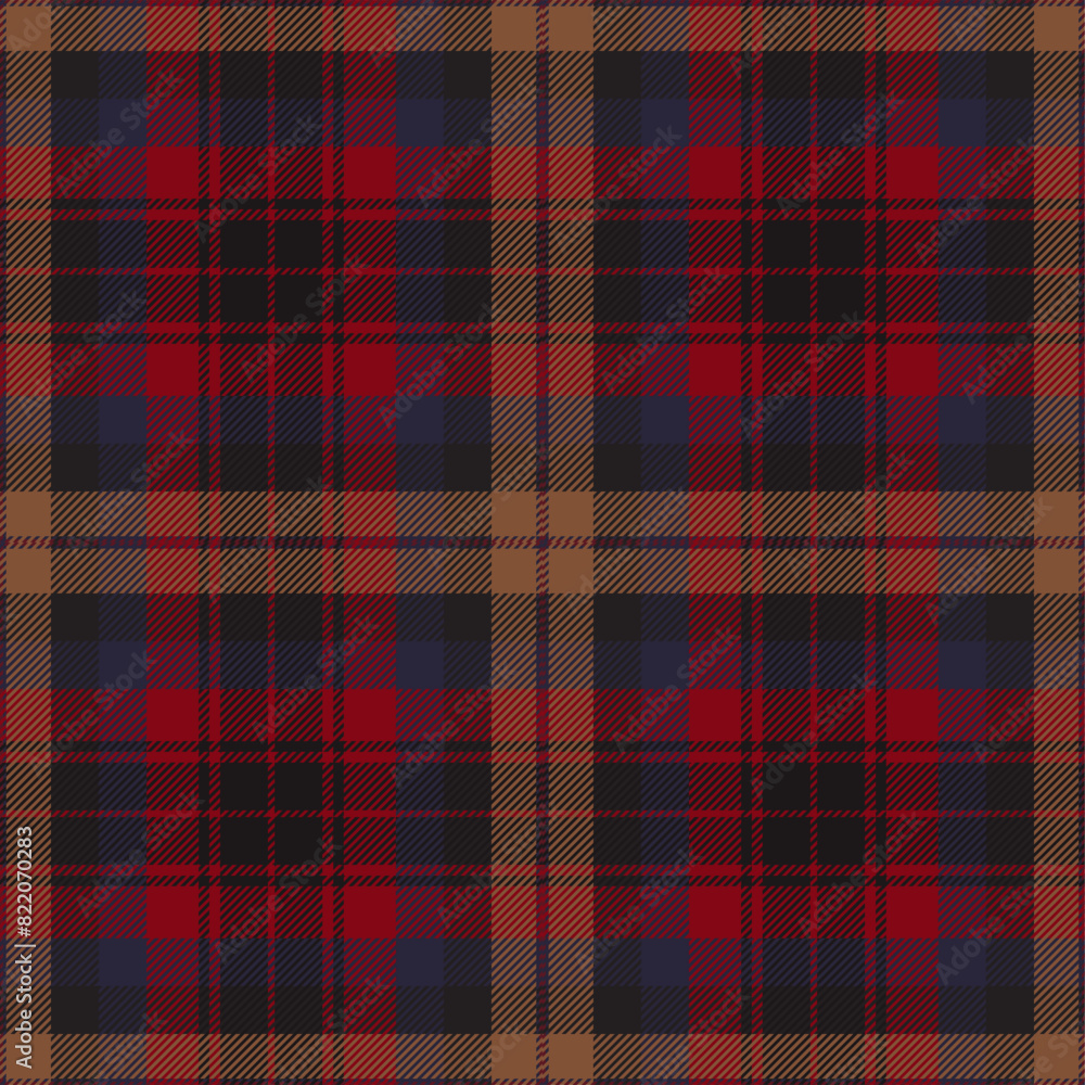 Obraz premium Red, blue and brown tartan plaid pattern. Scottish fabric swatch close-up.