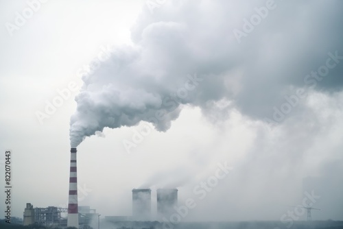 Smokestacks emit dense smoke, illustrating industrial pollution and its environmental hazards. Industrial Pollution and Environmental Hazard