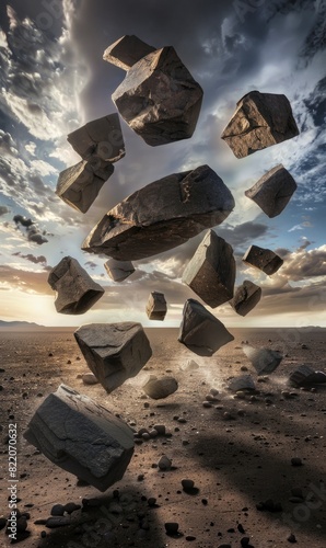 Abstract Surreal Desert With Floating Rocks,Photorealistic HD