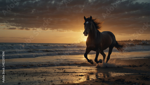 Horse running on the beach