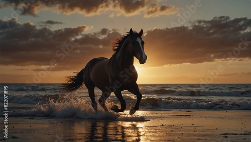 Horse running on the beach