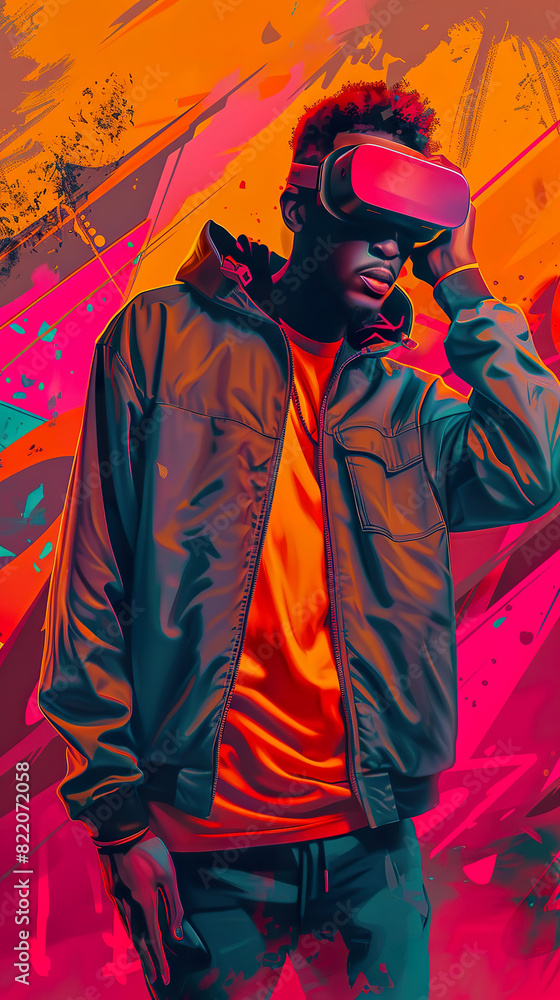 Fototapeta premium Hacker breaking into a virtual reality game, blurring lines between game and reality, a cyber escapade