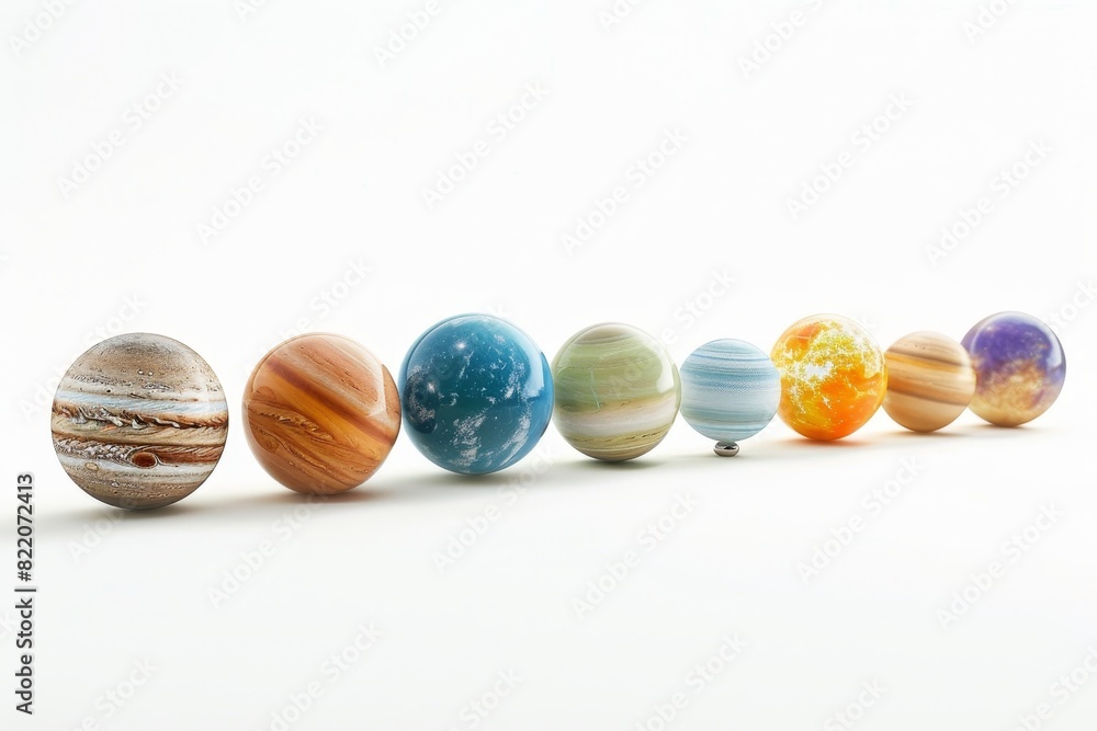 Realistic photograph of a complete Solar systems,solid stark white background, focused lighting Realistic photograph of a complete Solar systems,solid stark white background, focused lighting