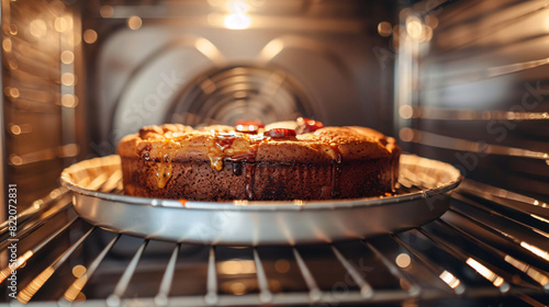 Delicious fresh homemade cake in modern oven