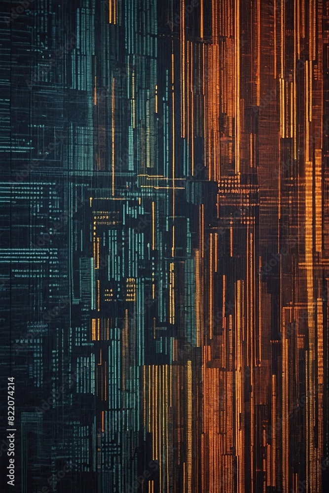 Obraz premium Digital pixelated or bit patterns symbolizing data and communication.