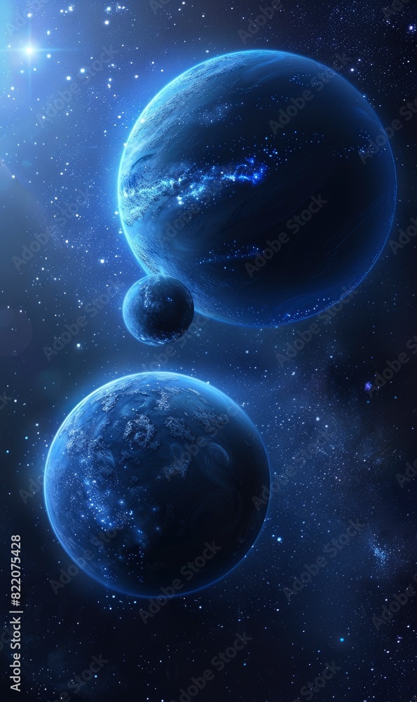 Fototapeta premium Blue Abstract Celestial Bodies,Photorealistic HD