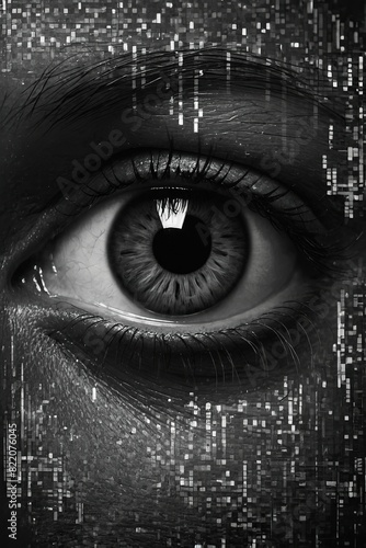 All-Seeing Eye with Digital Pixel Patterns Symbolizing IT Services