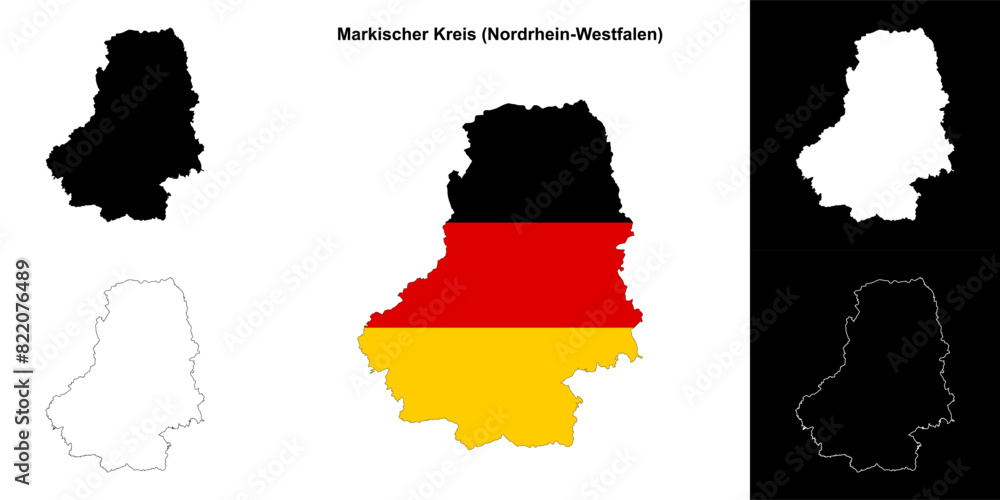 Fototapeta premium Markischer Kreis (Nordrhein-Westfalen) blank outline map set