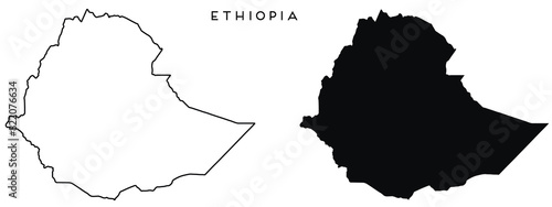 Ethiopia map outlined and black vector