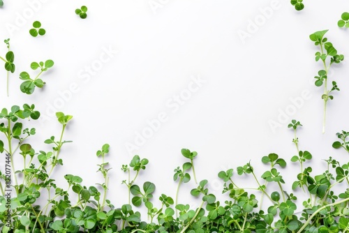 White background with microgreens and copy space. Healthy Green eating and lifestyle concept. Diets frame banner