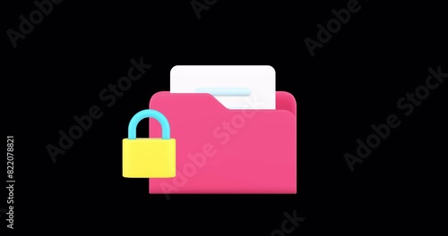 Document data folder archive storage protection business file organizing 3d icon animation with alpha channel realistic