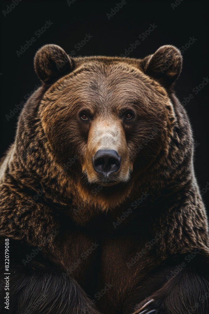 the Grizzly Bear , portrait view, white copy space on right Isolated on black background the Grizzly Bear , portrait view, white copy space on right Isolated on black background