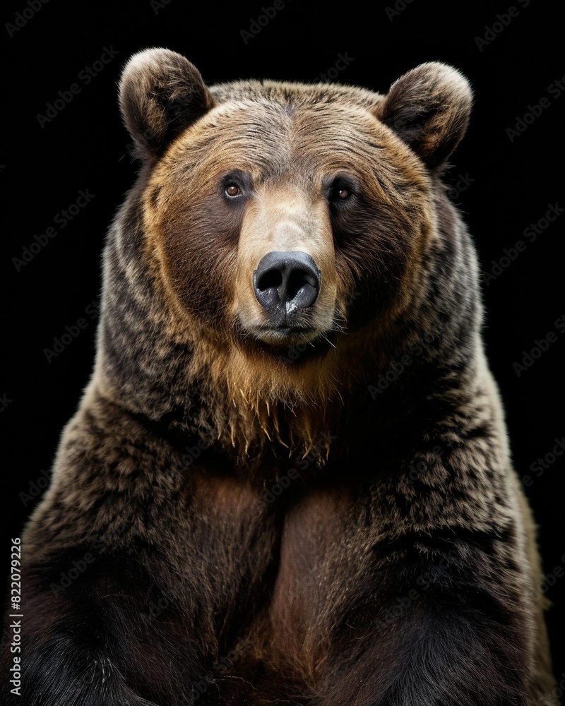 the Grizzly Bear , portrait view, white copy space on right Isolated on black background the Grizzly Bear , portrait view, white copy space on right Isolated on black background