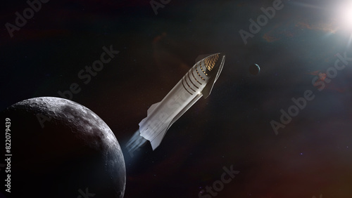 Wallpaper Mural Heavy Starship take off mission on Moon background. Elements of this image furnished by NASA. Torontodigital.ca