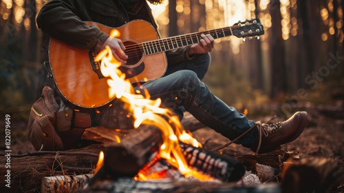 Relaxed Musician Strumming A Guitar photo