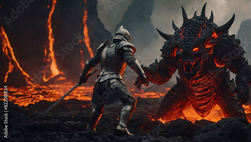 Epic Battle, Knight Confronts Lava Demon in Hell © xKas