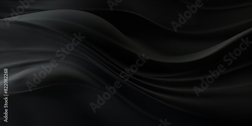 Black background with soft waves,black silk smooth waves pattern backdrop design . Black satin silk luxury wave cloth background. banner 