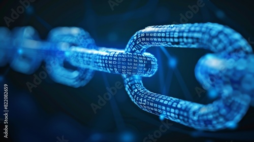 A creative graphic depicting a chain made of digital code symbolizing the secure connections between content creators on the blockchain.