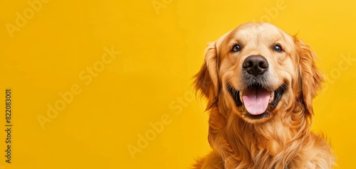 Cute Golden Retriever portrait, Joyful pet dog, Animal banner with copy space, Fluffy happy Golden Retriever, Adorable dog expression