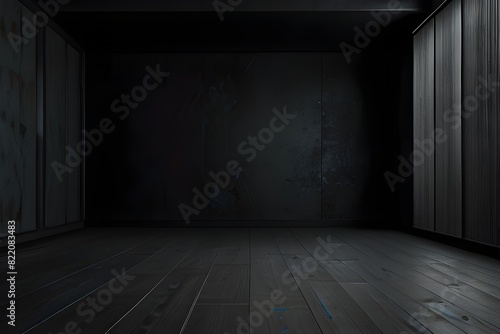Gloomy dark background stylish beautiful black color with an empty room and abstract form. Generative AI 