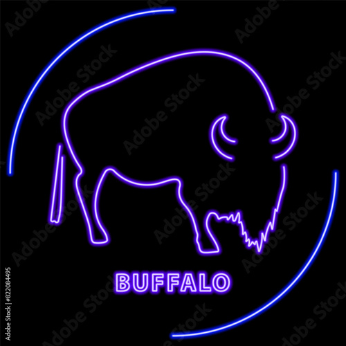 buffalo neon sign, modern glowing banner design, colorful modern design trend on black background. Vector illustration.