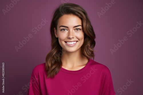 Magenta background Happy european white Woman realistic person portrait of young beautiful Smiling Woman Isolated on Background ethnic diversity equality  © Zickert