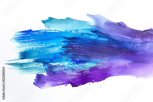 Bold cobalt and amethyst strokes on a watercolor surface against pure white.