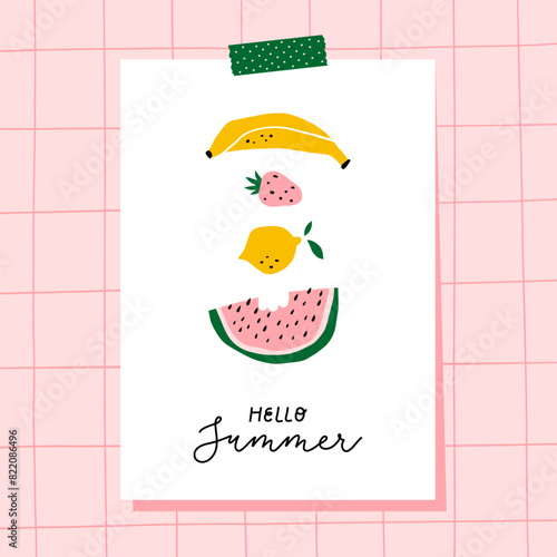 Summer print with hand drawn lettering. Illustration for wall art, cards, posters, t-shirts.
