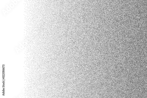Smooth gradient black noise grain background isolated on a transparent background. Dotwork grunge halftone pattern. Grainy stochastic stipple transition texture. Vector illustration