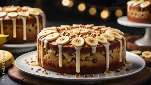 Treat yourself to a gourmet banana cake, its homemade goodness offering a delightful blend of sweetness and flavor, a tasty dessert that satisfies every craving. photo