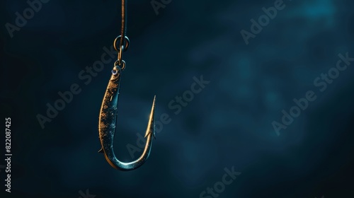 Email icon on a fishing hook, Phishing scam awareness, Fraudulent emails warning, Cybersecurity, Conceptual phishing image