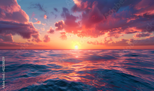 Background sky sunset with clouds Calming sunset reflected on the mirror like ocean surface Beautiful seascape. Sunset over the sea.