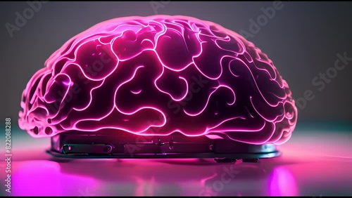 Electrical Impulses In A Neon Brain, An Innovative Neurological Connection Mechanism, The Transfer Of Data In A Brain, Neurology Inspection Of Human Brain, Futuristic Advanced Technology Of Human Brai photo