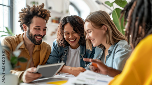 Diverse Team Collaborating and Smiling During Meeting