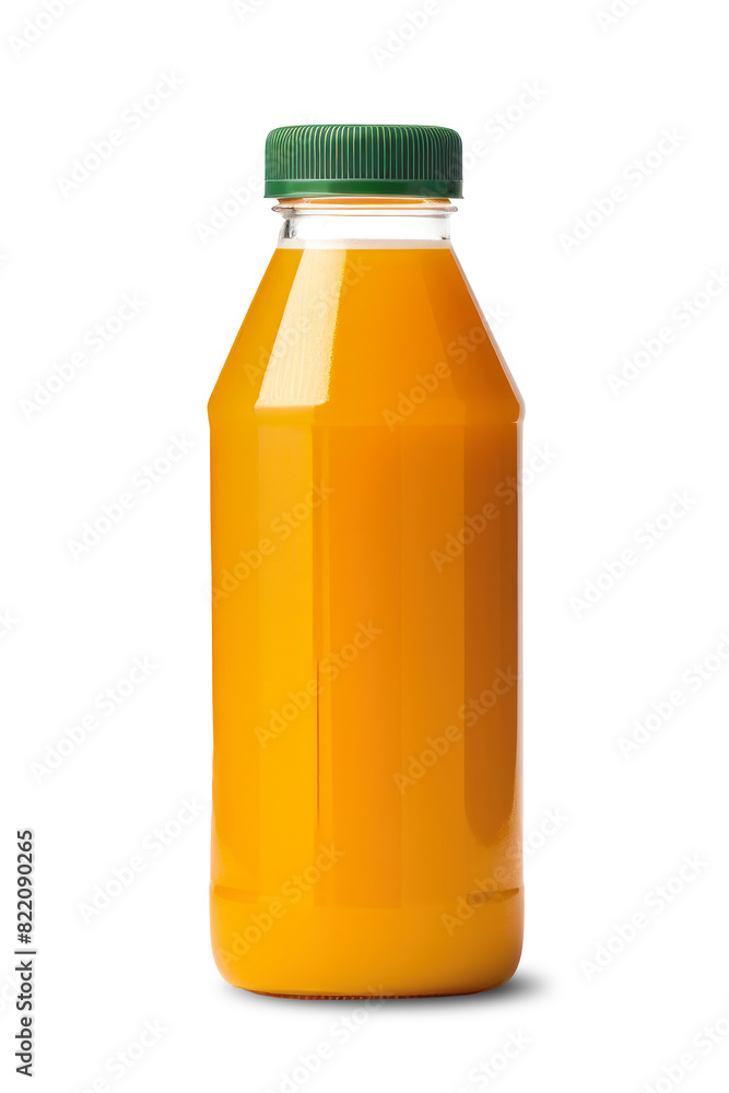 A bottle of orange juice exudes freshness on a pristine white background. Mockup for design. Isolated. A bottle of orange juice exudes freshness on a pristine white background. Mockup for design. Isolated.