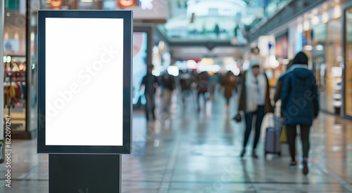 a blank modern digital signage screen in the middle of a busy shopping mall photo