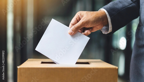  hand placing ballot in box, symbolizing democratic participation and civic duty