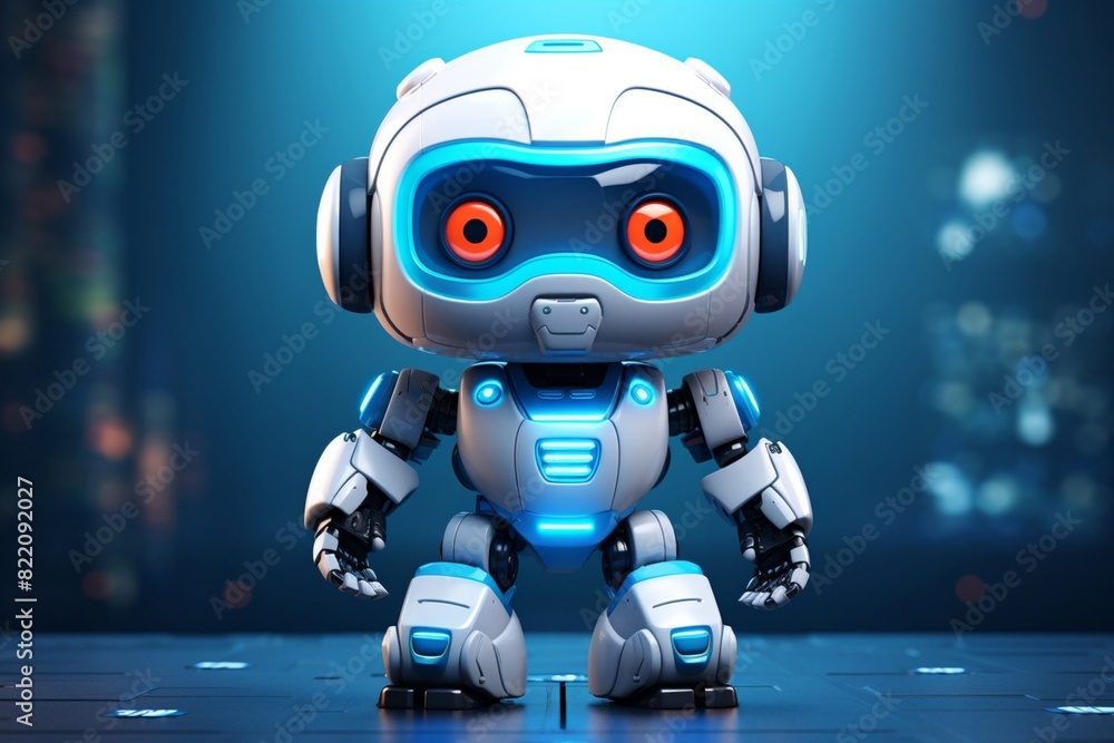 Cute and cheerful, this 3D rendering depicts a white robotic teen child toy, complete with a winning smile and engaging gestures. Cute and cheerful, this 3D rendering depicts a white robotic teen child toy, complete with a winning smile and engaging gestures.