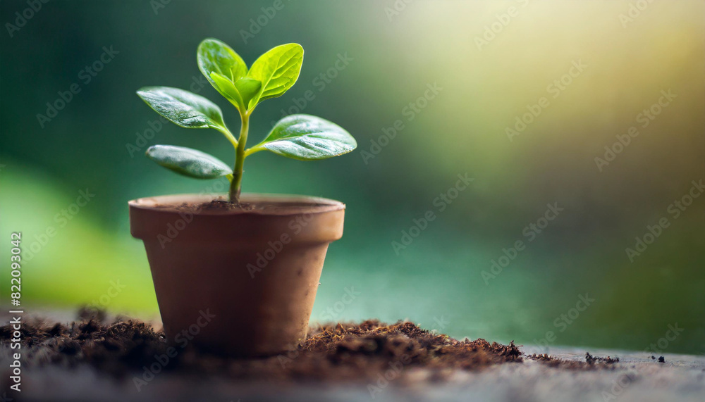 green plant in small pot against soft focus backdrop, representing growth, vitality, and eco-friendliness green plant in small pot against soft focus backdrop, representing growth, vitality, and eco-friendliness