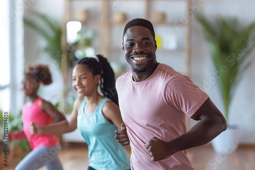 Active African American Family Working Out at Home: Fitness and Happiness