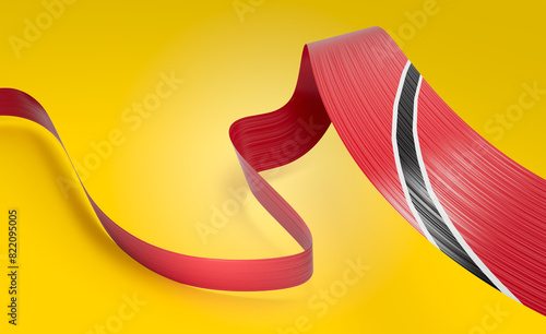 Flag Of Trinidad And Tobago Waving Ribbon Flag Isolated On Bright Yellow Background 3d Illustration photo