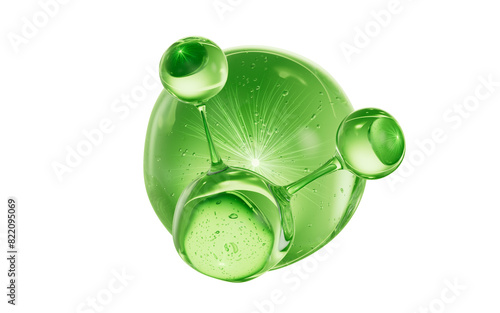Molecule and green cosmetics liquid ball, 3d rendering.