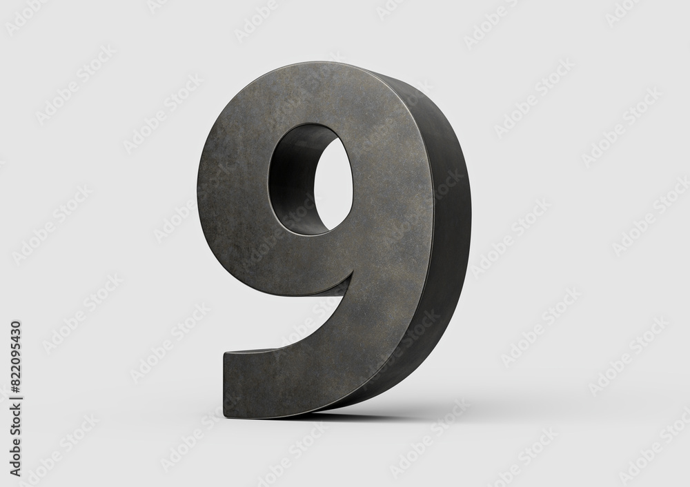 Number Nine 9 Digit Made Of Gray Smooth Cast Iron Isolated On White Background 3d Illustration Number Nine 9 Digit Made Of Gray Smooth Cast Iron Isolated On White Background 3d Illustration