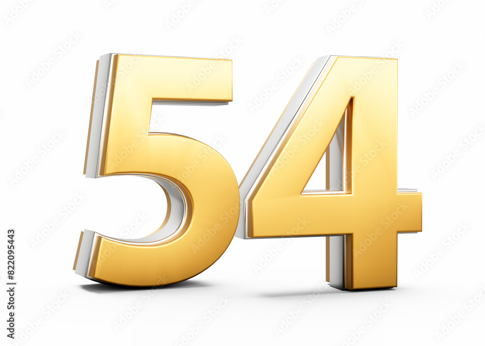 Obraz premium 3D Golden Shiny Number 54 Fifty Four With Silver Outline On White Background 3D Illustration