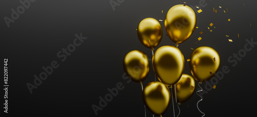 golden balloons dark backgrouns. 3d rendering photo