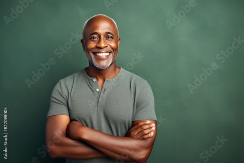 Olive Background Happy black american independant powerful man. Portrait of older mid aged person beautiful Smiling boy Isolated on Background ethnic diversity equality 