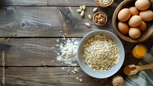 Flat lay composition with tasty oatmeal porridge