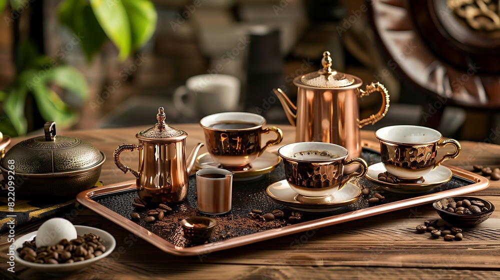 coffee cup set traditional coffee presentation copper processing and writing area coffee cup set traditional coffee presentation copper processing and writing area